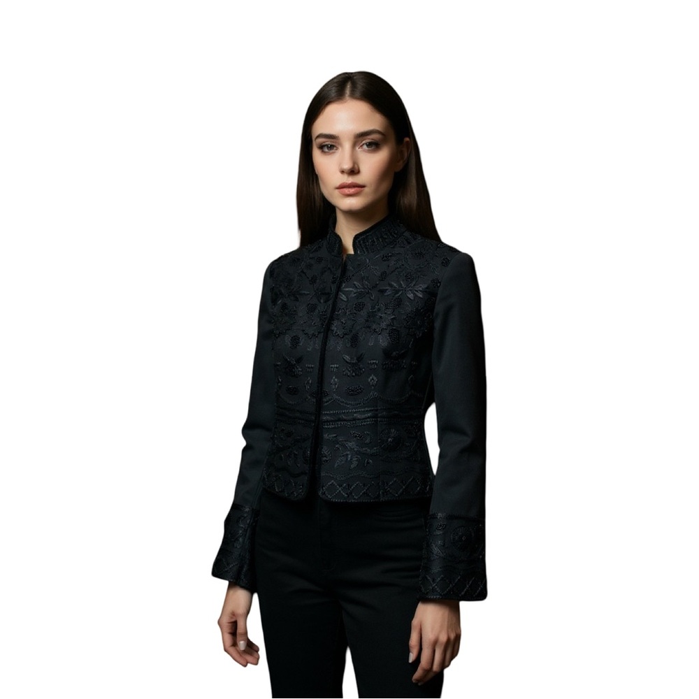 Peter Nygard 100% Silk Black Embroidered Women's Blazer 4